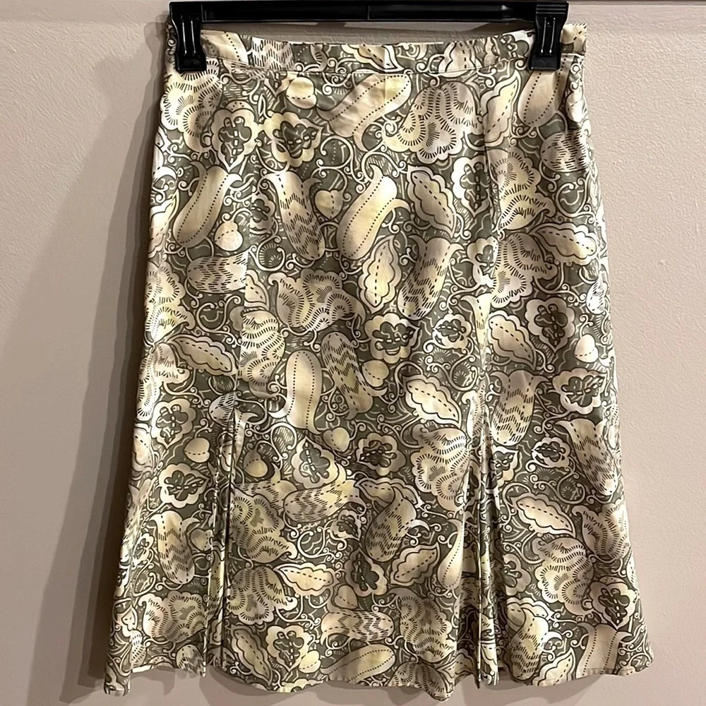J. JILL NWOT 100% soft cotton godet pleated midi skirt A line floral yellow 8
